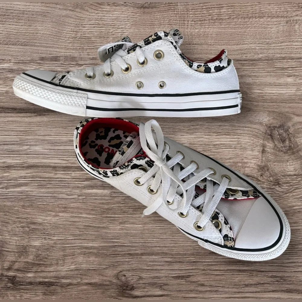 New Converse Chuck Taylor All Star Double Tongue White Leopard Red Sneakers Sz 8 - Picture 4 of 11